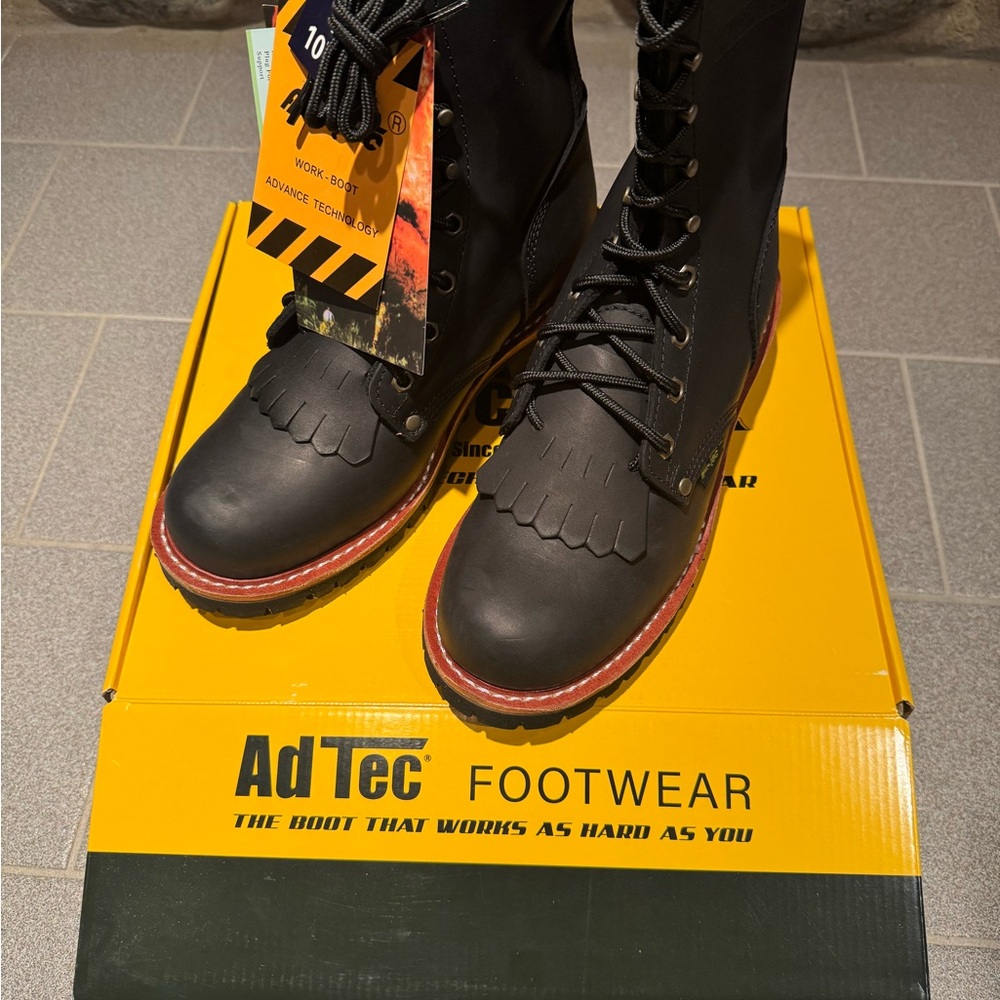 ADT Black Leather Combat Boots Lace-Up Design